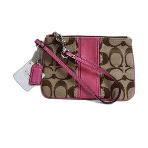COACH Signature Small Wristlet Khaki Pink Passion Berry Mulberry Monogram Canvas